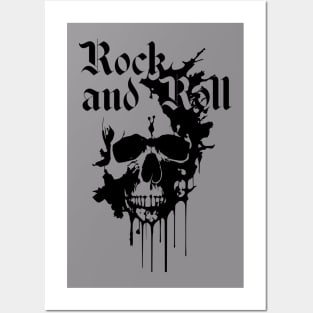 rock and roll skull with black and white ink Posters and Art